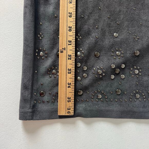 Saks Fifth Avenue Faux Suede Studded Hem Draped Neck Sleeveless Dress Gray 6 - Picture 12 of 13